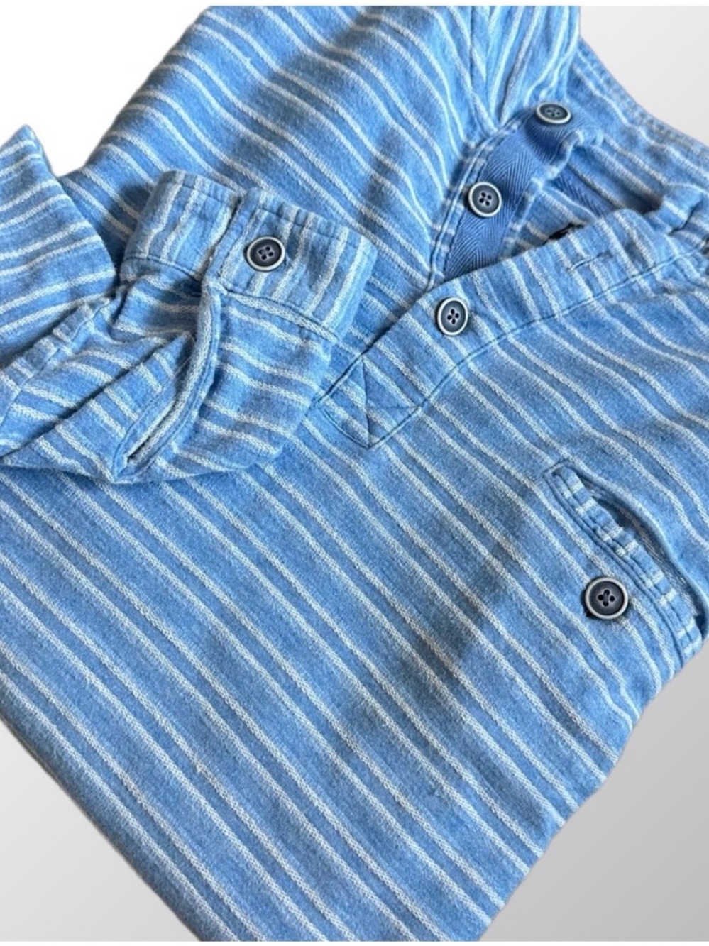 Johnnie-O Blue Striped Henley Button Long Sleeve